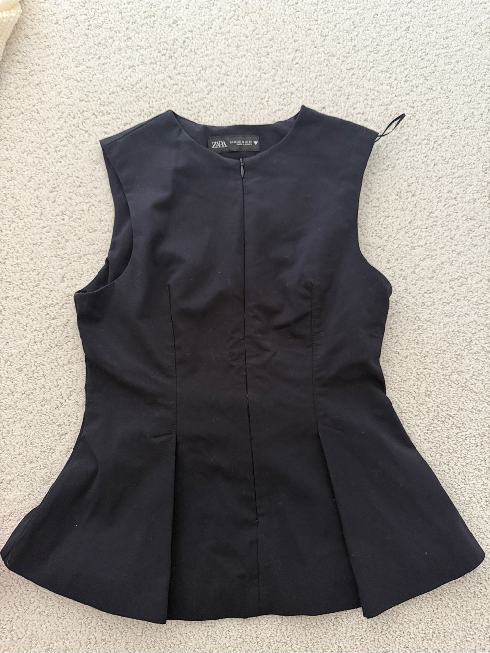 Zara Black Sleeveless Tailored Peplum Top